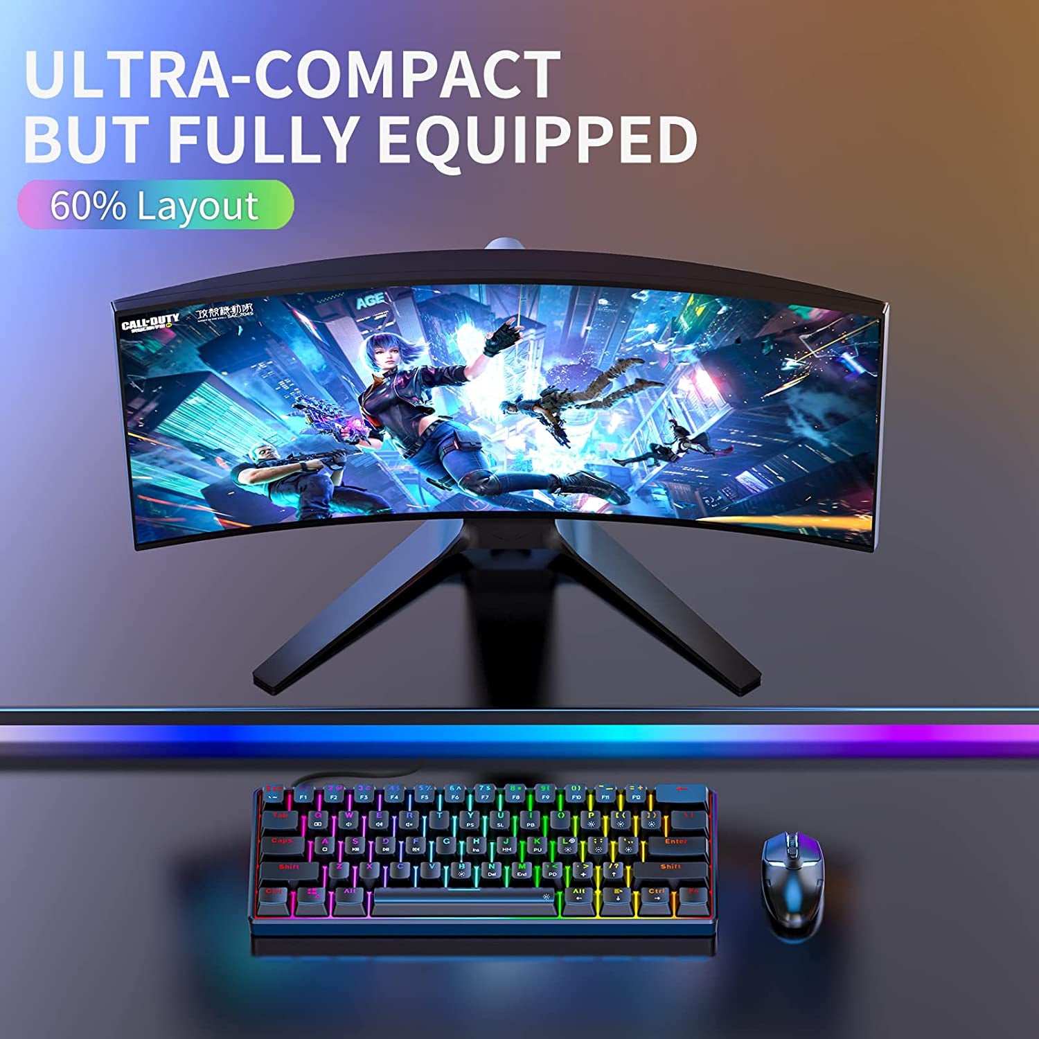 TH61 Ultra-Compact 60% RGB Mechanical Gaming Keyboard - Fully Programmable with Stunning Backlit Design