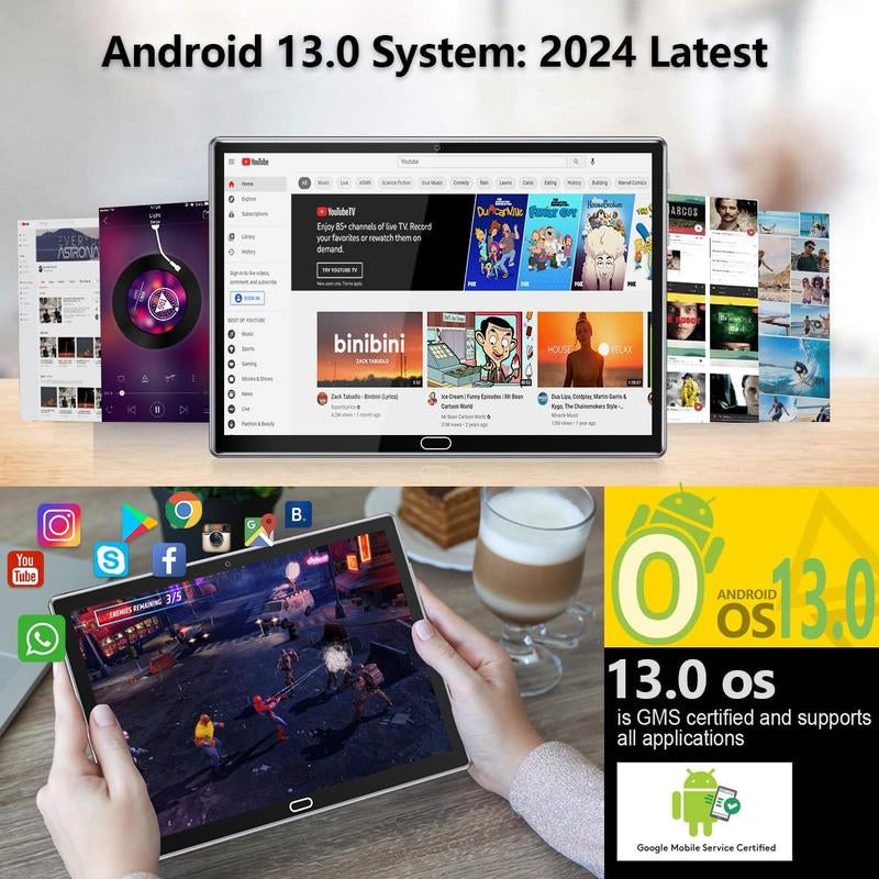 2 in 1 Tablet 10.1 Inch Android Tablets, 64GB/128GB ROM, Dual 4G Cellular with Keyboard, 18MP Camera, Octa-Core Processor, Wifi, GPS, Bluetooth, Google Certified Tablet Smartphone Cellphone Touchscreen Tablet Tablet Bundle