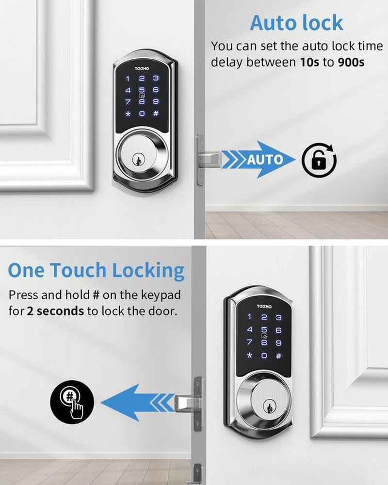 TEEHO TE006 Smart Lock - Keyless Entry Electronic Deadbolt with Keypads - Easy Install, IP54 Waterproof, and Auto Lock Features