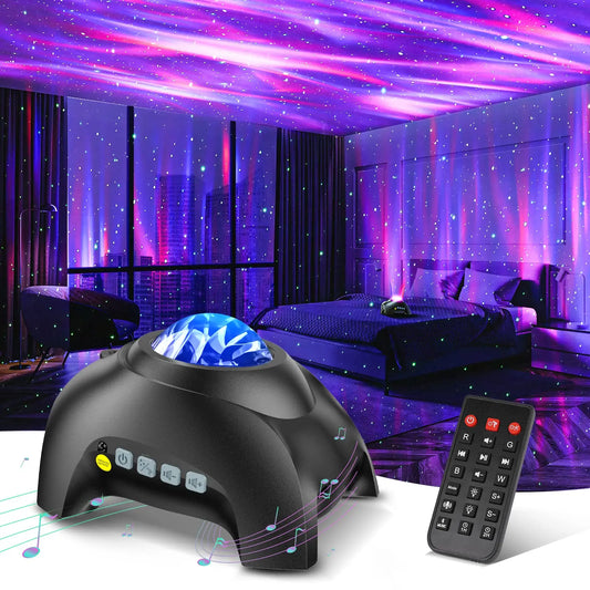 "Nebula Lamp & Star Projector: Transform Your Bedroom with LED Lights, Bluetooth Music, and Soothing White Noise"