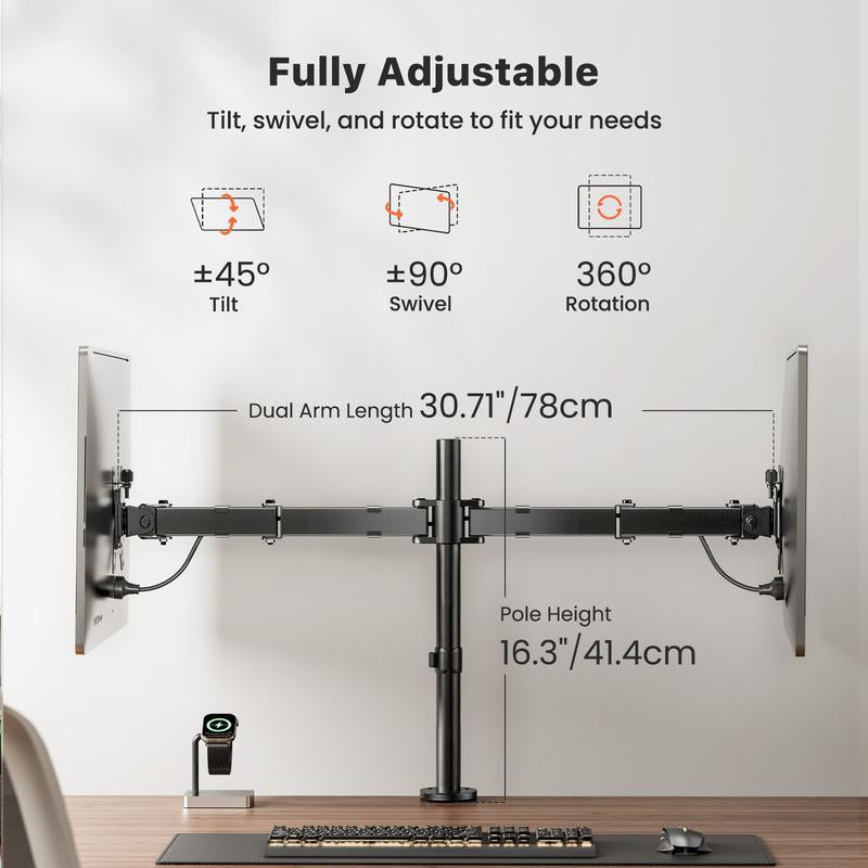 Ergear Dual Monitor Desk Mount, Adjustable Arms for 2 Screens up to 32", Heavy Duty Stand Holds 17.6 Lbs per Arm Easy Installation Modern Style Game Player Mobile