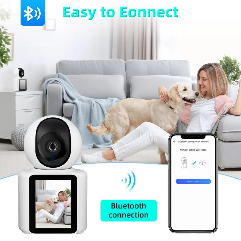 "2K WiFi Security Camera for Indoor Use: Advanced Nanny & Pet Monitor with One-Touch Call, 360-Degree View & Night Vision"