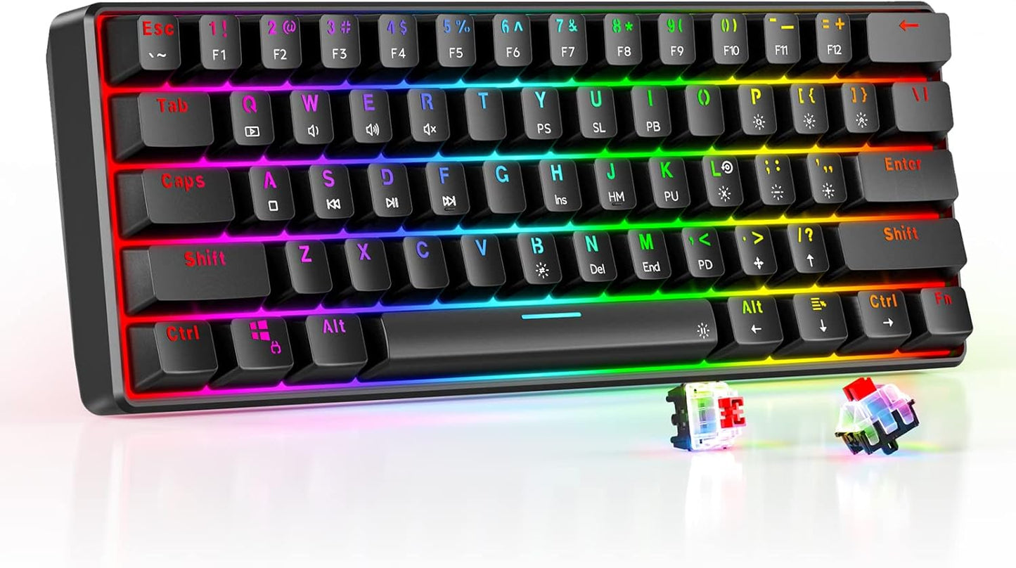 TH61 Ultra-Compact 60% RGB Mechanical Gaming Keyboard - Fully Programmable with Stunning Backlit Design