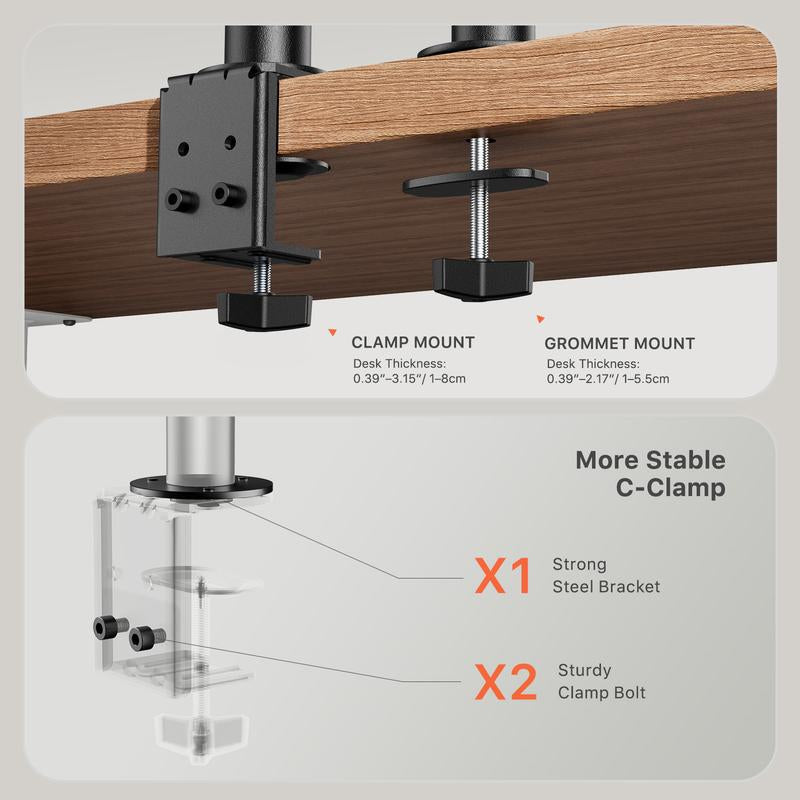 Ergear Dual Monitor Desk Mount, Adjustable Arms for 2 Screens up to 32", Heavy Duty Stand Holds 17.6 Lbs per Arm Easy Installation Modern Style Game Player Mobile